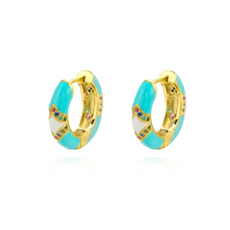 Pendientes Aro Esmalte Azul/Blanco Circ Color