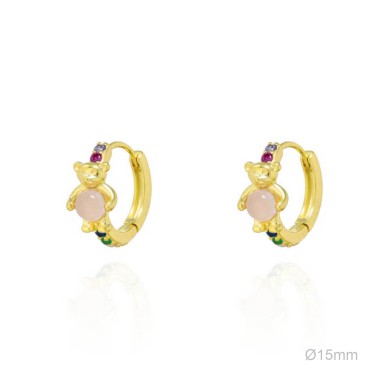 Pendientes Dorados Aro Oso Circ Rosa