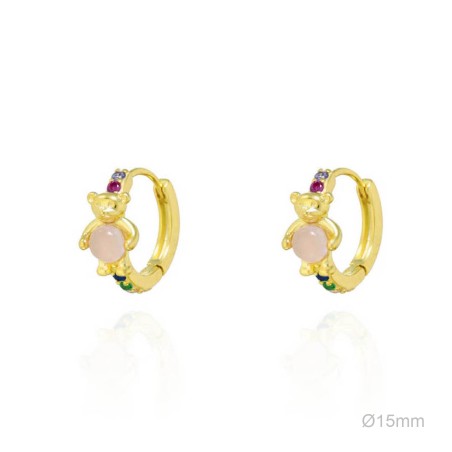 Pendientes Dorados Aro Oso Circ Rosa