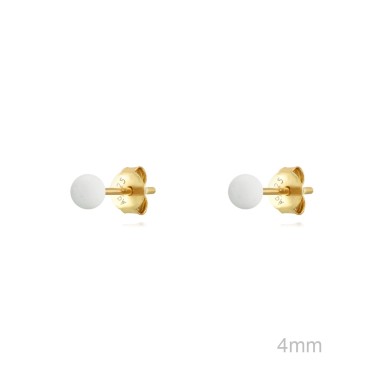 Pendientes Presión Dorado Bola Esmalte Blanca
