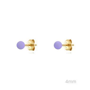 Pendientes Presión Dorado Bola Esmalte Morada