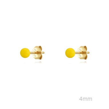 Pendientes Presión Dorado Bola Esmalte Amarillo