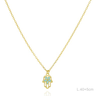 Gargantilla Dorada Mano Fátima Esmalte Turquesa