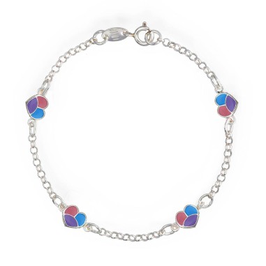 Pulsera Corazones Esmalte Rosa