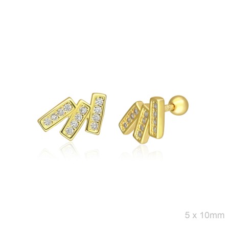 Pendientes Piercing Dorado 3 Barras Circ