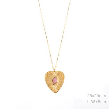 Gargantilla Corazón Piedra Rosa ACERO