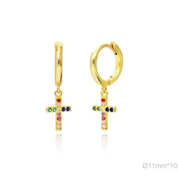 Pendientes Dorado Aro Cruz...