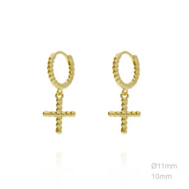 Pendientes Aro Dorado Bolitas 11mm Cruz Bolitas