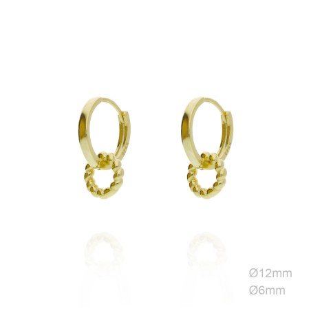 Pendientes Aro Dorado Liso 12mm Circulo Bolitas