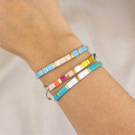 Pulseira em Prata Esterlina e contas douradas