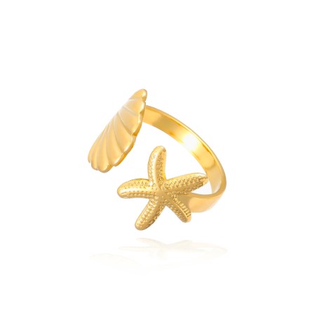Anillo Concha Estrella de Mar Chapado ACERO