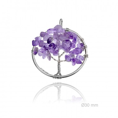 Colgante Piedra Natu. Árbol Vida Morado