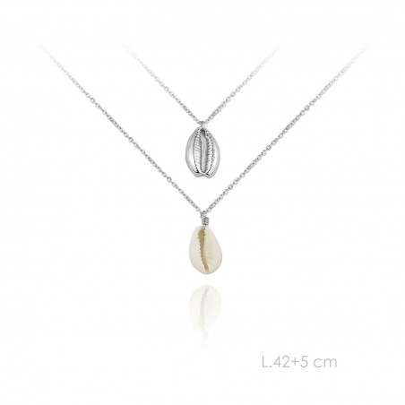 Gargantilla Doble Concha Natural y Plata