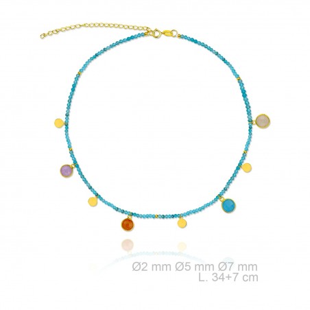 Gargantilla de Plata de Ley en dorado con piedra de color