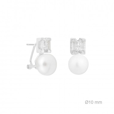 Pendientes omega perla y circonita