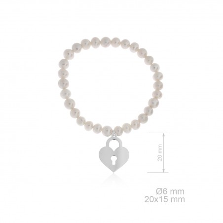 Pulsera elástica perlas Candado llave corazón