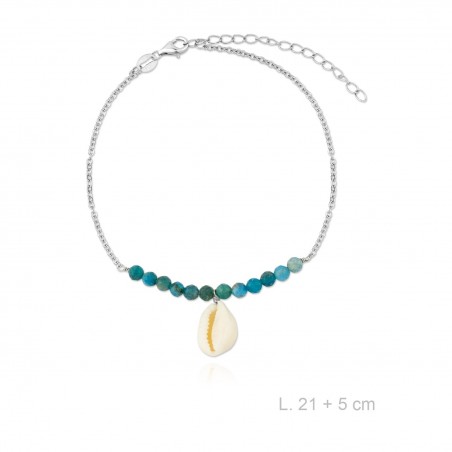 Tobillera de Plata de Ley con piedras de color y concha natural